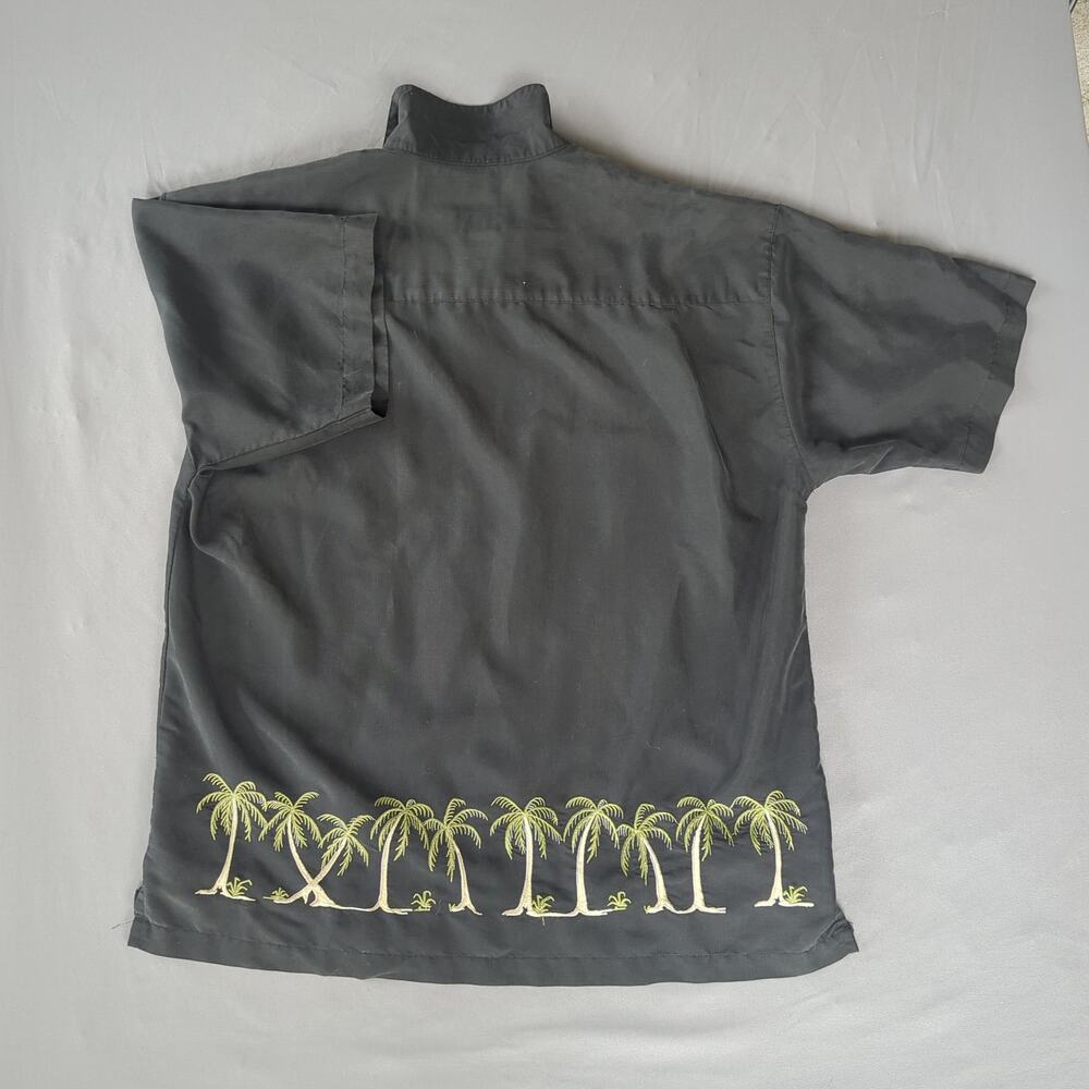 Quiksilver Y2K Camp Shirt Mens M Black Palm Tree Embroidered Hawaiian Made Korea